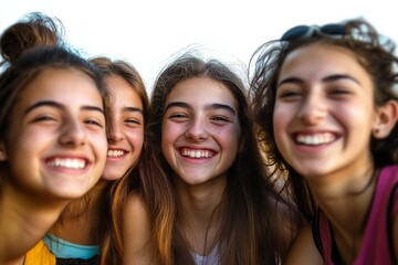 Fototapeta premium Portrait of young Latinx friends laughing together, captured in PNG format.