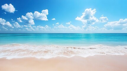 Fototapeta premium beautiful beach on blue sea background with blue sky and white clouds,banner, summer vocation, holiday 