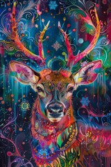Reindeer with a neon, abstract background.