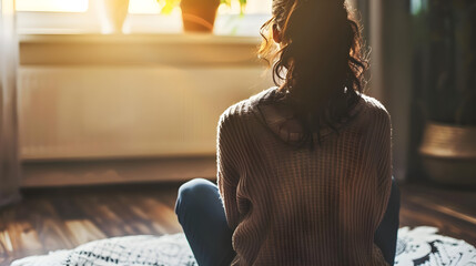 A woman listens intently during a group therapy session at a substance abuse rehabilitation program.