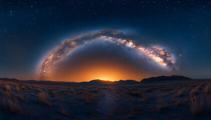Milky Way Arch Over Desert Landscape - 360 Degree Panorama Photo