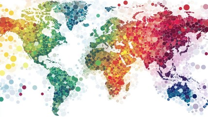 Colorful abstract world map, dotted design on white isolated background