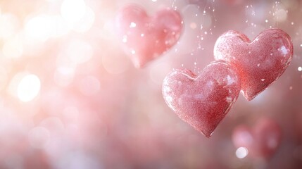 Fototapeta premium Romantic soft pink background with floating heart shapes and a touch of sparkle, perfect for a Valentine Day template