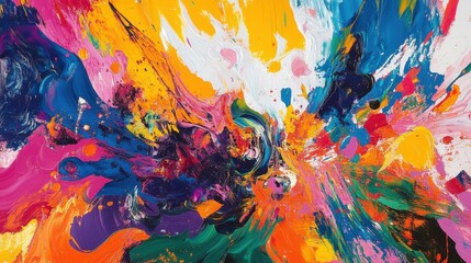 A vivid explosion of bright colors, with abstract shapes swirling in a dynamic, high-energy