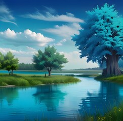 Beautiful summer nature landscape, toned blue turquoise