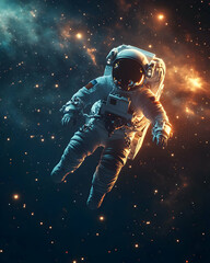 Fototapeta premium Astronaut Floating in Space 3D Illustration