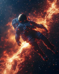 Fototapeta premium Astronaut in Fiery Nebula Illustration
