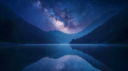 Milky Way Over a Tranquil Lake and Mountains - Night Sky Photography