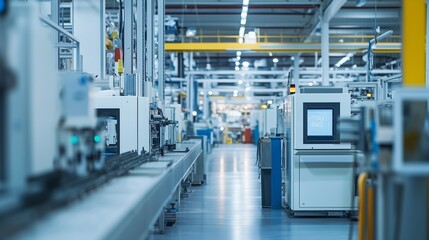 Obraz premium Inside a modern manufacturing facility showcasing advanced machinery and production lines during daylight hours
