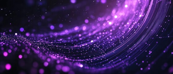 Obraz premium Abstract purple wave with glowing particles creating a dynamic, ethereal effect.