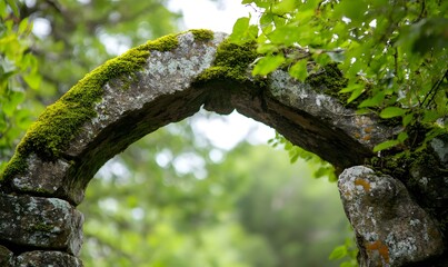 Fototapeta premium A stone arch with moss growing along the edges, Generative AI