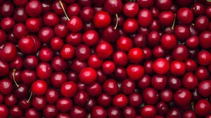 Fresh Ripe Red Cherries with Shiny Skins &ndash; Top View of Vibrant Cherry Fruits for Healthy Food and Natural Background Concepts
