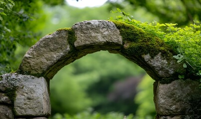 Obraz premium A stone arch with moss growing along the edges, Generative AI