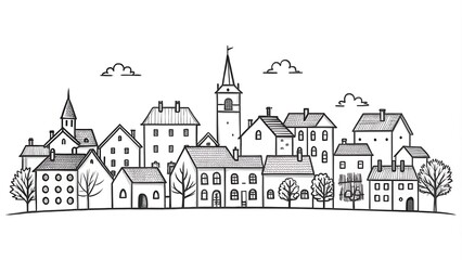 Fototapeta premium Village skyline drawing trend