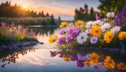 Fototapeta premium A serene image of brightly colored flowers blooming.
