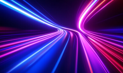Futuristic Neon Light Trails in Motion &ndash; Abstract Blue and Pink Curved Lines Creating a Dynamic Sci-Fi Tunnel Effect for Digital Backgrounds