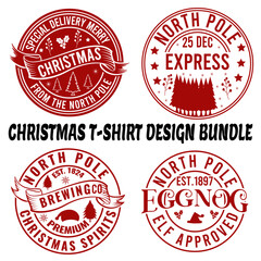 Christmas T- Shirt Design bundle  Santa, design, holiday, north pole, delivery, greeting, grunge, merry, postmark, vector, season, badge, north
