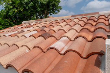A roof with a tree in the background