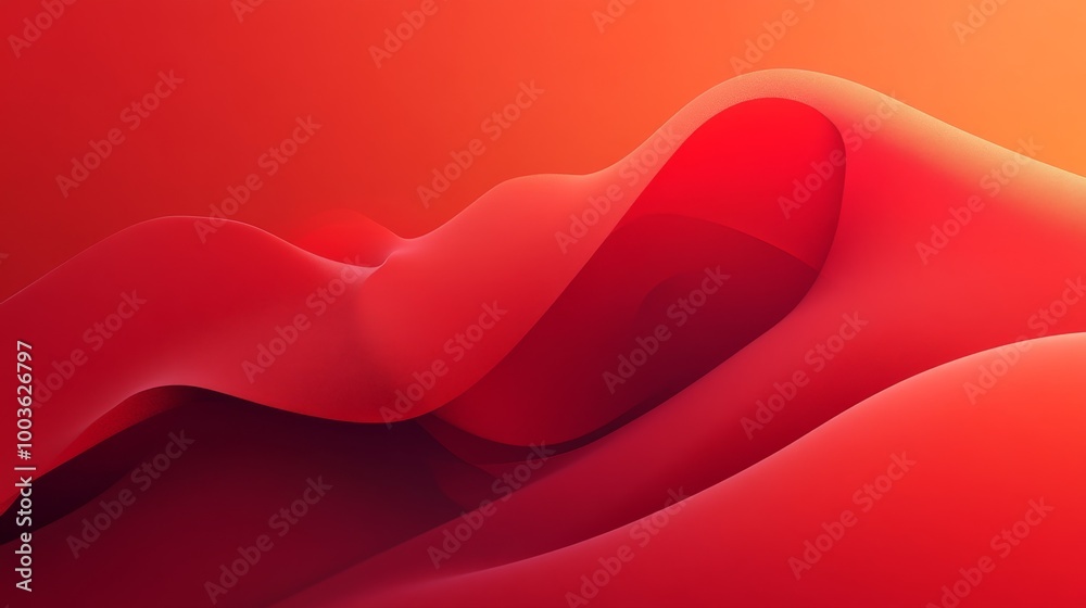 Poster Subtle red gradients with abstract forms and shapes creating depth and dimension against a red background