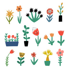 Colorful Hand-Drawn Flower Illustrations with Unique Designs