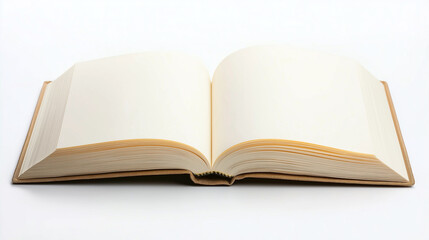 Obraz premium A minimalist image of an open book with empty pages, placed on a white background, evoking creativity and open-ended potential.