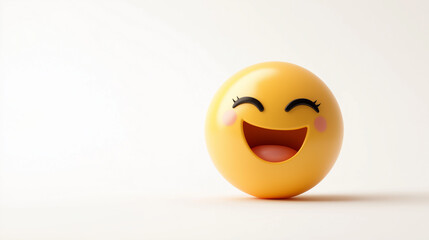 Fototapeta premium A happy, smiling emoji with a bright yellow face, radiating joy and positivity in a clean, minimalist design.