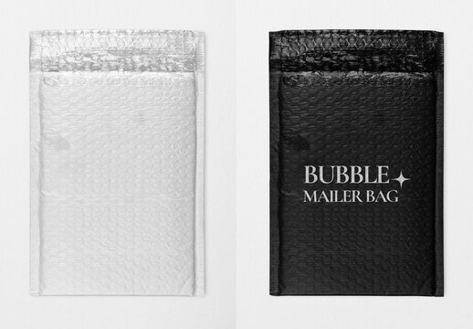 Black Bubble Mailer Bag Flatlay Mockup
