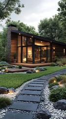 Fototapeta premium A house with a large window and a fireplace