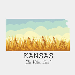 Kansas Wheat State Illustration, Iconic Wheat Field Art of The Wheat State USA © Alif17