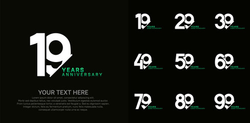 Anniversary logo set vector design, white and green color for celebration event