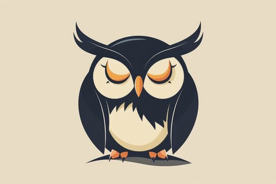 recommend clip art: A modern, stylized vector illustration of a sleepy owl with closed eyes