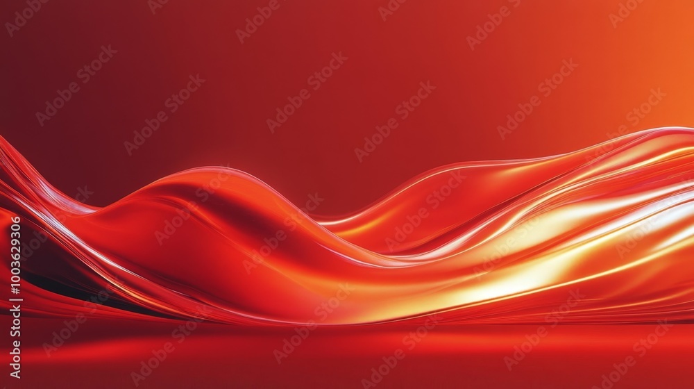 Poster vibrant red waves and curves with a smooth transition to a dark red background, creating a sense of 