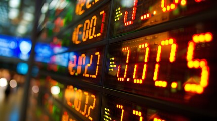 Close-up shot of an orange digital display with numbers on a dark background.