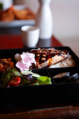 Close up on Japanese style bento box vertical