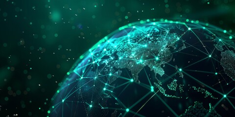 Obraz premium Digital representation of Earth with glowing network connections, symbolizing global communication, technology, and data exchange.