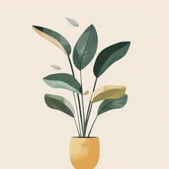 A simple and elegant illustration of a potted plant with green and yellow leaves, perfect for modern and minimalist design projects.