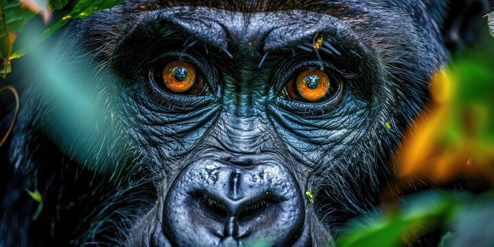 Adult gorilla from the lowlands engaging in direct gaze with the camera.