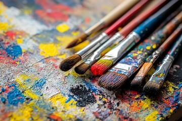 An intimate view of a creative studio filled with vibrant paint tubes, brushes, and a canvas, capturing the essence of artistic expression.