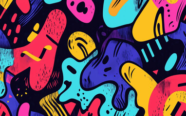 Obraz premium Vibrant Abstract Graffiti Art with Bold Colors and Playful Shapes in a Modern Street Art Style
