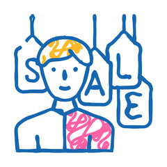 salesman shop season discount doodle icon sketch vector. salesman shop season discount sign. isolated symbol illustration