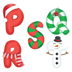 Christmas alphabet font P-T illustration