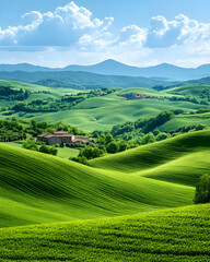 Fototapeta premium Rolling Green Hills Landscape Photo
