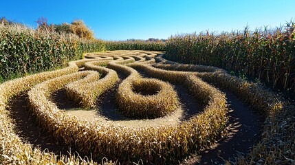 Embark on a thrilling journey through a labyrinth of towering corn, where winding paths beckon for discovery and adventure.
