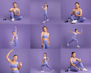 Asian woman is seen engaging in various fitness activities, showcasing her enthusiasm and energy