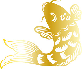 Chinese New Year golden koi fish paper cut window grille