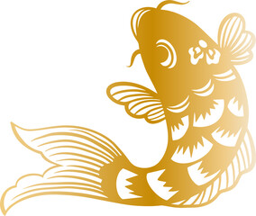 Chinese New Year golden koi fish paper cut window grille