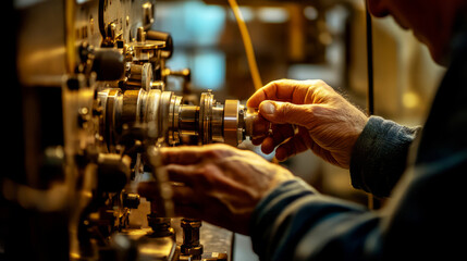 Engineer Adjusting Machinery Components in Close-Up