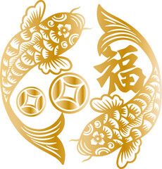 Chinese New Year golden koi fish paper cut window grille