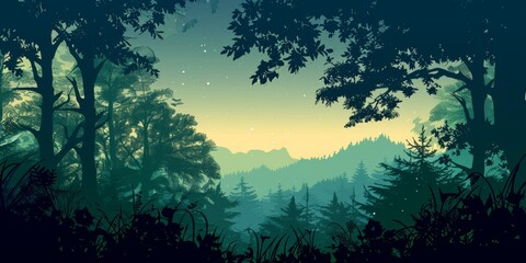 Obraz premium Silhouetted forest scene in a serene lofi background.