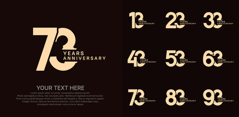 Anniversary logo set vector design, brown color for celebration event